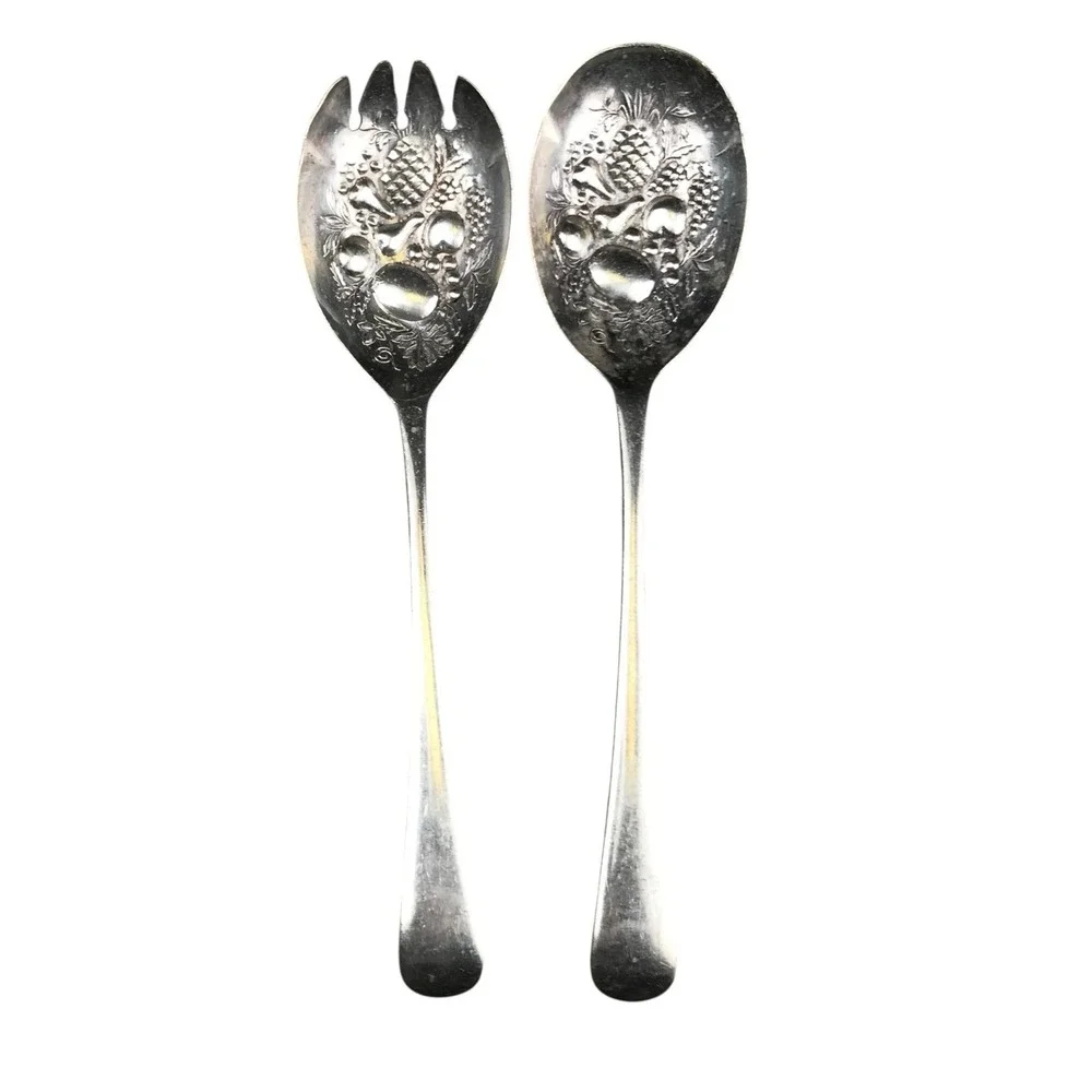 Berry‎ Salad Serving Spoon Set of 2 Silverplate Kings Pattern Sheffield England
